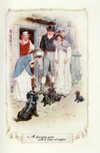 Ein charmantes Spiel mit einem Wurf Welpen (Illustration)
