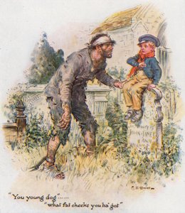 Große Erwartungen, Pip begegnet dem Sträfling auf dem Kirchhof von Charles Edmund Brock