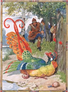 Als er versuchte zu fliegen, fand er seine Flügel zu schwer, Szene aus Der Ritter der Blumen in Kindererzählungen aus rumänischen Legenden von Moses Gaster von Charles Edmund Brock