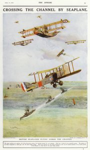 Britische Wasserflugzeuge fliegen über den Ärmelkanal (Farblithografie) von Charles Edward (after) Dixon