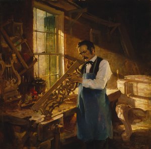 Henry Engelhard Steinway an seiner Werkbank, ca. 1920 von Charles Edward Chambers