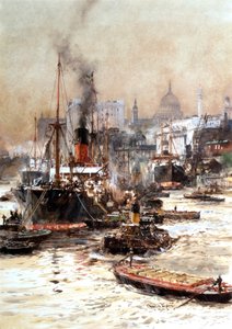 Die Themse unterhalb von St. Pauls von Charles Edward Dixon