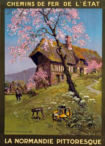 Plakat für die Staatsbahnen - Malerische Normandie: 17. Jahrhundert Hütte auf dem Land in der Normandie
