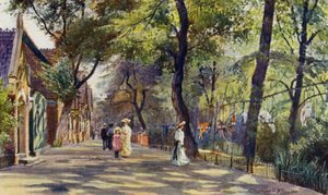 Londoner Zoo: Papageien- und Elefantenhäuser (Farblithografie)