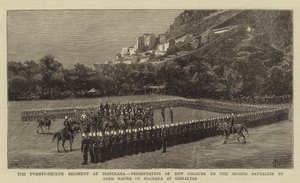 Das Vierundzwanzigste Regiment bei Isandlwana, Präsentation neuer Farben an das zweite Bataillon durch Lord Napier von Magdala in Gibraltar