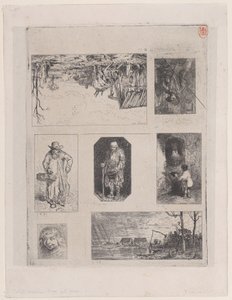 Bauernhoflandschaft a, Sitzender Bauer b, Bettler c, Bettler d, Kleiner Bettler e, Hea..., 1844