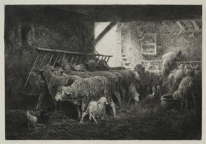 Inneres eines Schafgeheges von Charles Emile Jacque