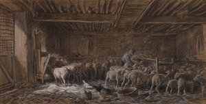 Innenraum einer Scheune (La Bergerie) von Charles Emile Jacque
