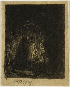 Mann und Frau mit Laternen von Charles Emile Jacque