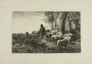 Mann mit Schweineherde von Charles Emile Jacque