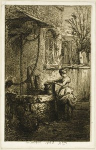 Frau an einem Brunnen