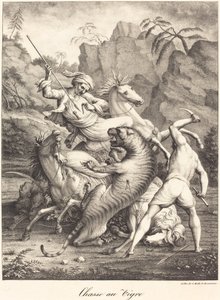 Tigerjagd von Charles Etienne Pierre Motte after Auguste Jacques Regnier