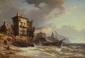Boote an der Küste der Bretagne an Land ziehen, 19. Jahrhundert