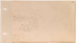 Pahtankas (Big Heads Band) Versammlung am Ufer (rechte Hälfte; Blätter 27 verso und 28 recto) von Charles Ferdinand Wimar