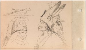 Studien von Palaneapape (Struck-by-Ree oder Struck-by-Arikara) und einem Hund Travois (Blatt 21 verso) von Charles Ferdinand Wimar