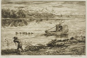 Schiffsjunge zieht an der Leine (Ziehen am Seil) von Charles Francois Daubigny
