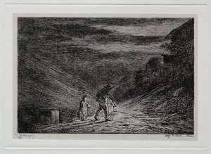 Die Bootsfahrt: Die Suche nach einem Gasthaus, 1861 von Charles Francois Daubigny