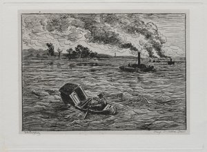 Die Bootsfahrt: Die Dampfschiffe oder Vorsicht vor den Dampfern, 1861 von Charles Francois Daubigny