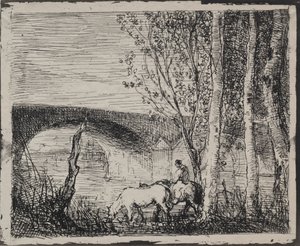 Die Brücke, Originaldruck 1862, gedruckt 1921 von Charles Francois Daubigny