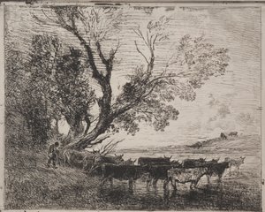 Die Furt, Originaldruck 1862, gedruckt 1921 von Charles Francois Daubigny
