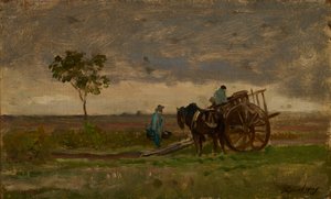 Weite Landschaft mit Bauernwagen