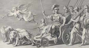 Mars auf einem von drei Löwen gezogenen Wagen, 1749 von Charles Grignion