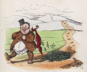 Dicker Mann geht eine Straße entlang und verliert seine Hs