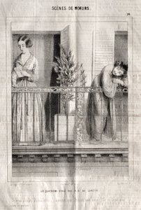 Szenen des Lebens: Ein viertes Stockwerk in der Rue N. D. de Lorette. Ich glaube, sie liest meinen Brief... von Charles Joseph Traviès de Villers