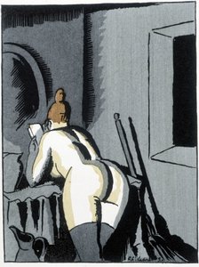 Nackte Frau, Rückenansicht, liest - in „Der Neger Leonard“ von Pierre Mac Orlan, ill. von Chas. Laborde (Charles Laborde) (1886-1941), ed. des Banners