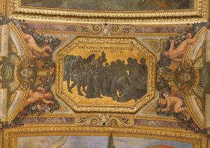 Hilfe für die Menschen während der Hungersnot von 1662, Deckenmalerei aus der Galerie des Glaces von Charles Le Brun