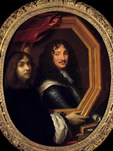 Porträt des Künstlers (oder Selbstporträt) mit dem Porträt eines Militärs. Gemälde von Charles Lebrun von Charles Le Brun