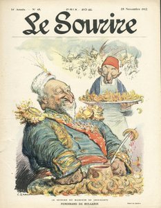 Illustration von Charles Leandre für das Cover von Le Smile, Nr. 48, 28/11/12 - Das Lächeln des Croissant-Esser - Türkei, Orient, Balkan, Bulgarien - Ferdinand von Bulgarien von Charles Leandre