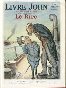 Illustration von Charles Leandre (1862-1934) für das Titelblatt von Le Rire, 03/06/22 - Italien, UdSSR - Viktor Emanuel I., Georgi Tschitscherin (1872-1936) von Charles Leandre