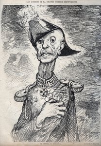 Die Schauspieler der großen Dreyfus-Komödie - Porträt von Raoul Le Mouton de Boisdeffre (General de Boisdeffre) (1839-1919), französischer Militär - Karikatur von Charles Leandre (1862-1934) in „Le Rire“ 1898 von Charles Leandre