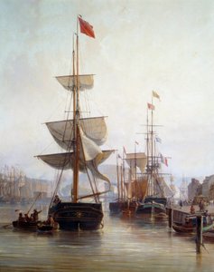 Schiff im Hafen von Rouen im Jahr 1855 (Detail). Gemälde von Charle Louis Mozin (1806-1862) 1855 Rouen, Musée des Beaux-Arts von Charles Louis Mozin