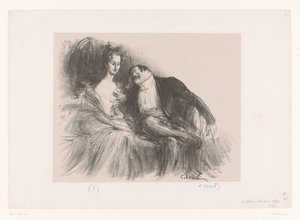 Mann mit Brille schaut junge Frau an von Charles Lucien Leandre