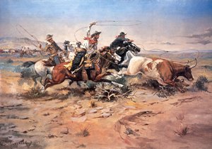 Cowboys fangen einen Stier
