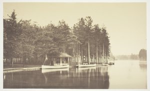 Ohne Titel, ca. 1850. [Boot auf einem See im Bois de Boulogne, einem Park in Paris] von Charles Marville