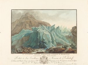 Die Lutschinen, die aus dem unteren Gletscher von Grindelwald kommt, 1785 von Charles Melchior Descourtis