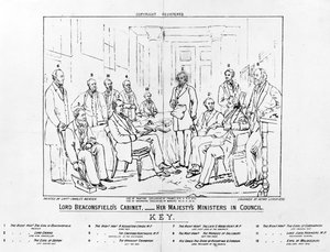 Lord Beaconsfields Kabinett 1874 - Ihre Majestäts Minister im Rat, Druck von Henry Lemon, 1880 (Stich)