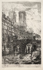 Radierungen von Paris: Die kleine Brücke von Charles Meryon
