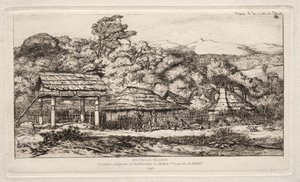 Einheimische Scheunen und Hütten in Akaroa, Banks Peninsula, 1845, 1865 von Charles Meryon