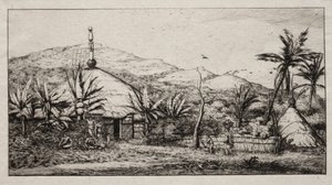 Neukaledonien: Große einheimische Hütte auf der Straße von Balade nach Puebo, 1845 von Charles Meryon