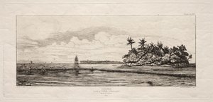 Ozeanien: Fischen in der Nähe von Inseln mit Palmen in der Uea- oder Wallis-Gruppe, 1845 von Charles Meryon