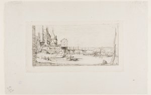 Die Fußgängerbrücke, die vorübergehend die Pont-au-Change in Paris nach dem Brand von 1621 ersetzt