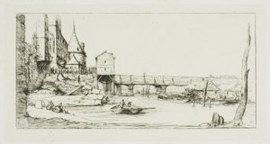 Die Fußgängerbrücke, die vorübergehend die Pont-au-Change ersetzt, Paris, nach dem Brand von 1621