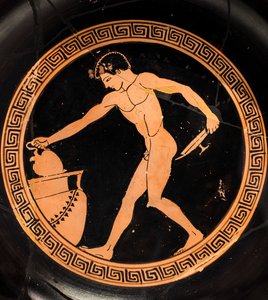 Becher: Junge bereitet sich vor, die dionysische Flüssigkeit zu zeichnen von Charles Meynier