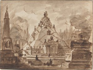Architektonische Fantasie mit einem pyramidenförmigen Mausoleum
