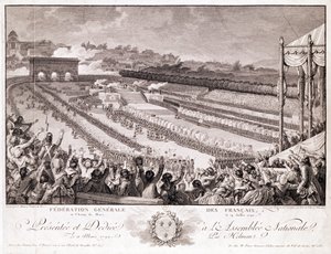 Fest der Föderation, 14. Juli 1790, auf dem Champ de Mars, graviert von Isidore Stanislas Helman von Charles Monnet