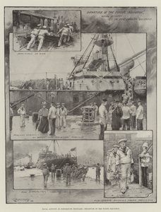 Marineaktivität in der Werft von Portsmouth, Abfahrt des Fliegenden Geschwaders von Charles Murray (after) Padday